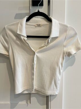 Brandy Melville John Galt white button up crop top